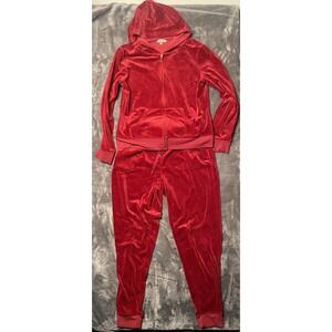 Vintage Juicy Couture Matching Velour Track Suit Women's Medium Red Y2K